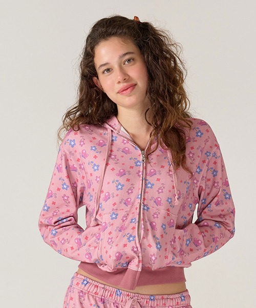 TINA：JOJUN ジップパーカー TINA：JOJUN パーカー 裏起毛 ロゴパッチワーク フーディー