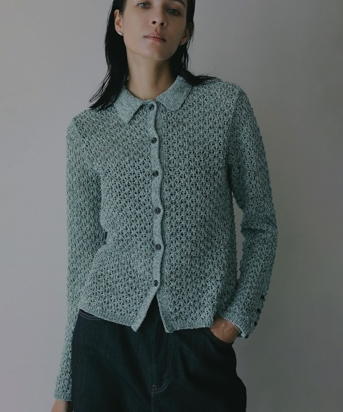 MANOF(マノフ)の「OPENWORK KNIT CARDIGAN(カーディガン/ボレロ・レディース・ベージュ/ブラック/ミント・F)」の2枚目の写真
