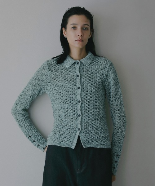 MANOF(マノフ)の「OPENWORK KNIT CARDIGAN(カーディガン/ボレロ・レディース・ベージュ/ブラック/ミント・F)」の4枚目の写真