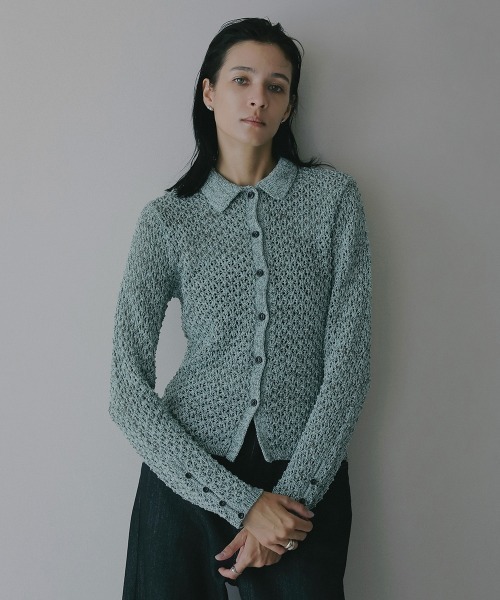 MANOF(マノフ)の「OPENWORK KNIT CARDIGAN(カーディガン/ボレロ・レディース・ベージュ/ブラック/ミント・F)」の5枚目の写真