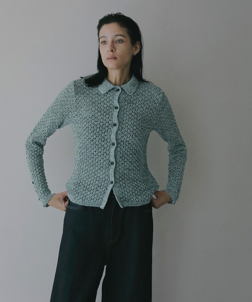 MANOF(マノフ)の「OPENWORK KNIT CARDIGAN(カーディガン/ボレロ・レディース・ベージュ/ブラック/ミント・F)」の6枚目の写真