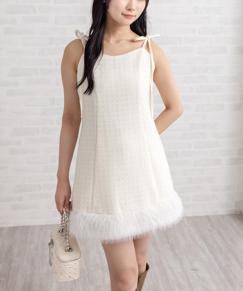 clear（クリア）の「ファーツイードミニキャミワンピース[大人 フェミニン 上品]（ワンピース・レディース・ピンク/アイボリー/ブラック・F）」の2枚目の写真