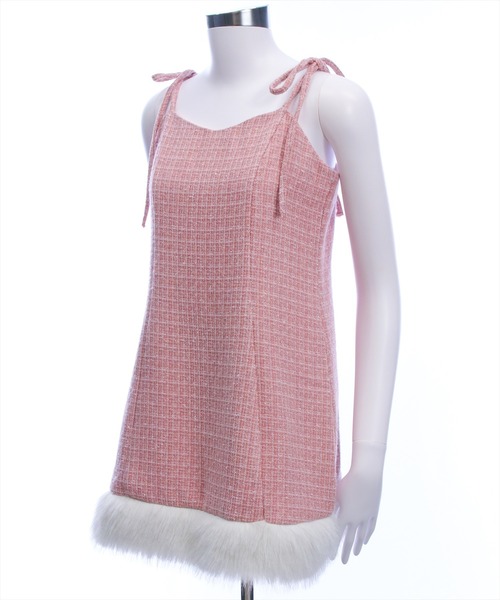 clear（クリア）の「ファーツイードミニキャミワンピース[大人 フェミニン 上品]（ワンピース・レディース・ピンク/アイボリー/ブラック・F）」の8枚目の写真