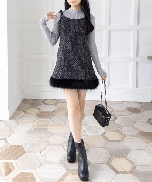 clear（クリア）の「ファーツイードミニキャミワンピース[大人 フェミニン 上品]（ワンピース・レディース・ピンク/アイボリー/ブラック・F）」の19枚目の写真