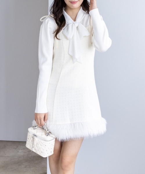 clear（クリア）の「ファーツイードミニキャミワンピース[大人 フェミニン 上品]（ワンピース・レディース・ピンク/アイボリー/ブラック・F）」の21枚目の写真