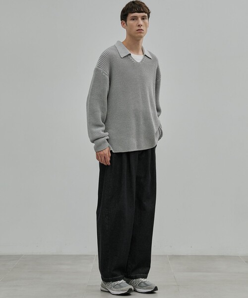 UNITED TOKYO（ユナイテッドトウキョウ）の「ギマメッシュ スキッパーポロ（ニット/セーター・メンズ・ライトグレー/ブラック/サックスブルー・1/2）」の8枚目の写真