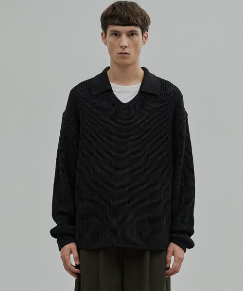 UNITED TOKYO（ユナイテッドトウキョウ）の「ギマメッシュ スキッパーポロ（ニット/セーター・メンズ・ライトグレー/ブラック/サックスブルー・1/2）」の14枚目の写真