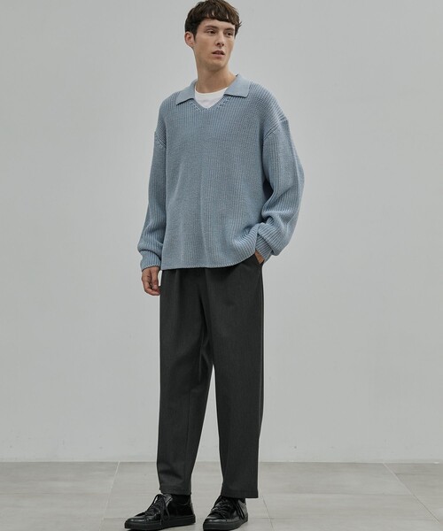 UNITED TOKYO（ユナイテッドトウキョウ）の「ギマメッシュ スキッパーポロ（ニット/セーター・メンズ・ライトグレー/ブラック/サックスブルー・1/2）」の9枚目の写真