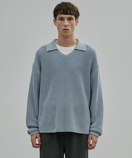 UNITED TOKYO（ユナイテッドトウキョウ）の「ギマメッシュ スキッパーポロ（ニット/セーター・メンズ・ライトグレー/ブラック/サックスブルー・1/2）」の18枚目の写真