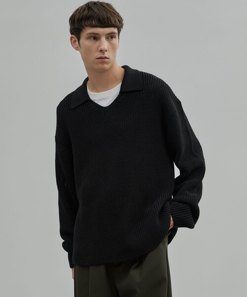 UNITED TOKYO（ユナイテッドトウキョウ）の「ギマメッシュ スキッパーポロ（ニット/セーター・メンズ・ライトグレー/ブラック/サックスブルー・1/2）」の13枚目の写真