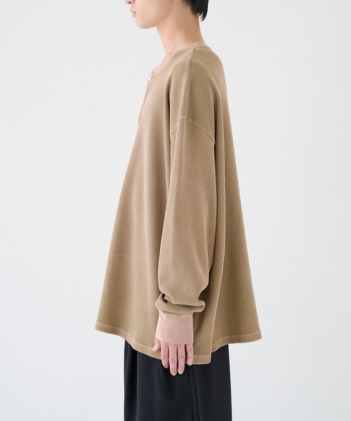 KANEMASA PHIL.】18G Garment Dye Waffle Henry Neck（Tシャツ
