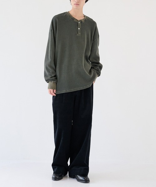 KANEMASA PHIL.】18G Garment Dye Waffle Henry Neck（Tシャツ