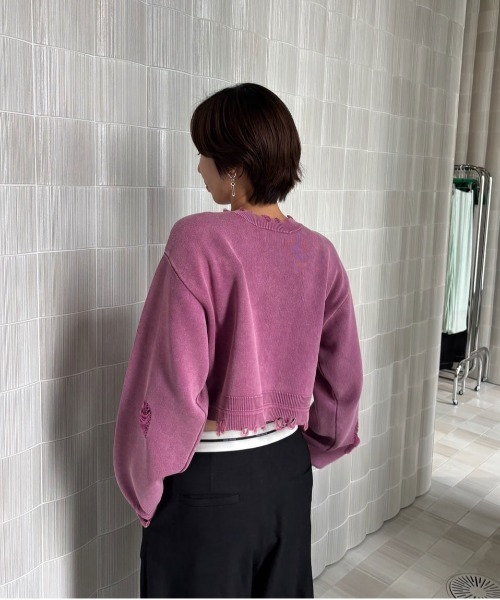 DAMAGE LOGO SHORT KNIT TOP（ニット/セーター）｜Ameri（アメリ