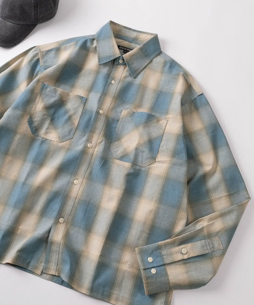 SlashDate（スラッシュデイト）の「【82】 クロップド オンブレチェックシャツ（シャツ/ブラウス・メンズ・ブラウン/ブラック/ブルー・M/L/XL）」の3枚目の写真