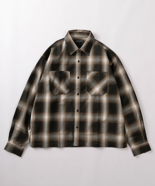 SlashDate（スラッシュデイト）の「【82】 クロップド オンブレチェックシャツ（シャツ/ブラウス・メンズ・ブラウン/ブラック/ブルー・M/L/XL）」の5枚目の写真