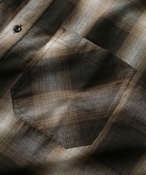 SlashDate（スラッシュデイト）の「【82】 クロップド オンブレチェックシャツ（シャツ/ブラウス・メンズ・ブラウン/ブラック/ブルー・M/L/XL）」の7枚目の写真