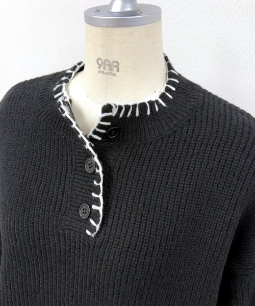 セール】ハンドステッチ風ヘンリーネックニットプルオーバー（ニット