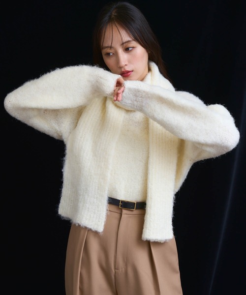 NOELA(ノエラ)の「マフラーセットシャギーニット(ニット/セーター・レディース・オフホワイト/チャコールグレー/ブルー・フリー)」の4枚目の写真