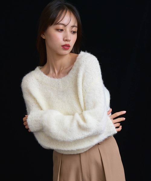 NOELA(ノエラ)の「マフラーセットシャギーニット(ニット/セーター・レディース・オフホワイト/チャコールグレー/ブルー・フリー)」の10枚目の写真