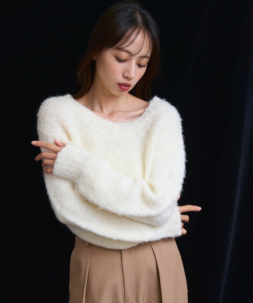 NOELA(ノエラ)の「マフラーセットシャギーニット(ニット/セーター・レディース・オフホワイト/チャコールグレー/ブルー・フリー)」の14枚目の写真