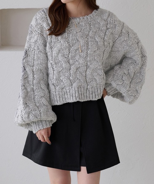 apres jour clair（アプレジュールクレア）の「【apres jour clair】袖ボリュームケーブルニット（ニット/セーター・レディース・グレー/ブラウン系その他/アイボリー/ネイビー・X-LARGE/フリー）」の11枚目の写真