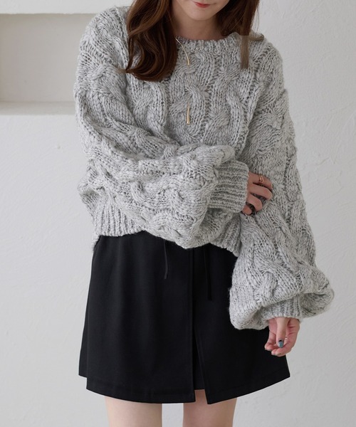 apres jour clair（アプレジュールクレア）の「【apres jour clair】袖ボリュームケーブルニット（ニット/セーター・レディース・グレー/ブラウン系その他/アイボリー/ネイビー・X-LARGE/フリー）」の12枚目の写真