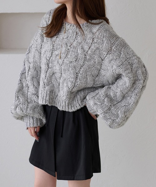 apres jour clair（アプレジュールクレア）の「【apres jour clair】袖ボリュームケーブルニット（ニット/セーター・レディース・グレー/ブラウン系その他/アイボリー/ネイビー・X-LARGE/フリー）」の13枚目の写真