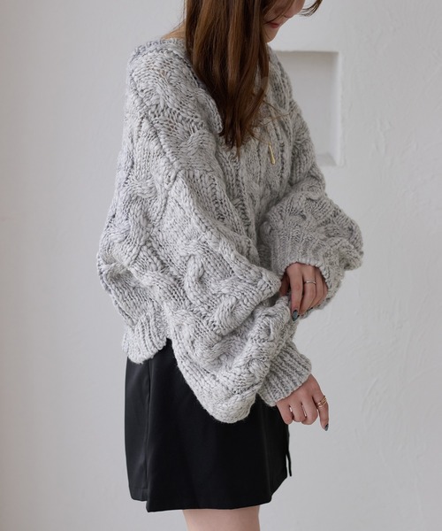 apres jour clair（アプレジュールクレア）の「【apres jour clair】袖ボリュームケーブルニット（ニット/セーター・レディース・グレー/ブラウン系その他/アイボリー/ネイビー・X-LARGE/フリー）」の14枚目の写真