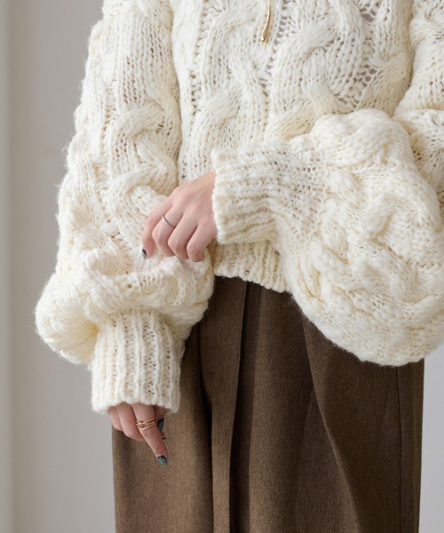 apres jour clair（アプレジュールクレア）の「【apres jour clair】袖ボリュームケーブルニット（ニット/セーター・レディース・グレー/ブラウン系その他/アイボリー/ネイビー・X-LARGE/フリー）」の10枚目の写真