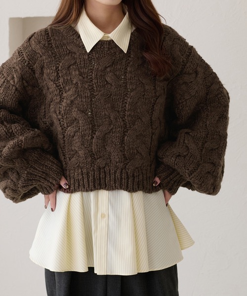 apres jour clair（アプレジュールクレア）の「【apres jour clair】袖ボリュームケーブルニット（ニット/セーター・レディース・グレー/ブラウン系その他/アイボリー/ネイビー・X-LARGE/フリー）」の21枚目の写真