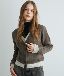 バイカラーニットショートカーディガン / Bi-Color Knit Short Cardigan