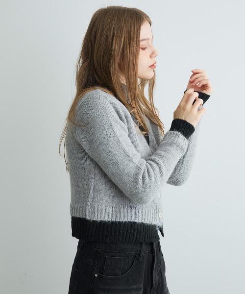 Mirette(ミレット)の「バイカラーニットショートカーディガン / Bi-Color Knit Short Cardigan(カーディガン/ボレロ・レディース・オリーブ/チャコールグレー/グレー・FREE)」の21枚目の写真