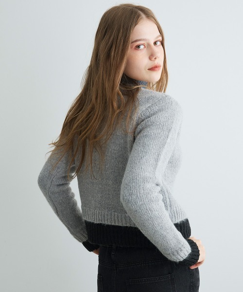 Mirette(ミレット)の「バイカラーニットショートカーディガン / Bi-Color Knit Short Cardigan(カーディガン/ボレロ・レディース・オリーブ/チャコールグレー/グレー・FREE)」の22枚目の写真