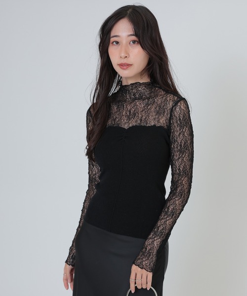 SUWDEE(スーディー)の「bustier docking lace tops(Tシャツ/カットソー・レディース・アイボリー/ブラック・FREE)」の1枚目の写真