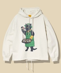 go slow caravan | 空紡糸裏毛 スキレットピザ猫 ヘムスピンドル フーディー(パーカー)