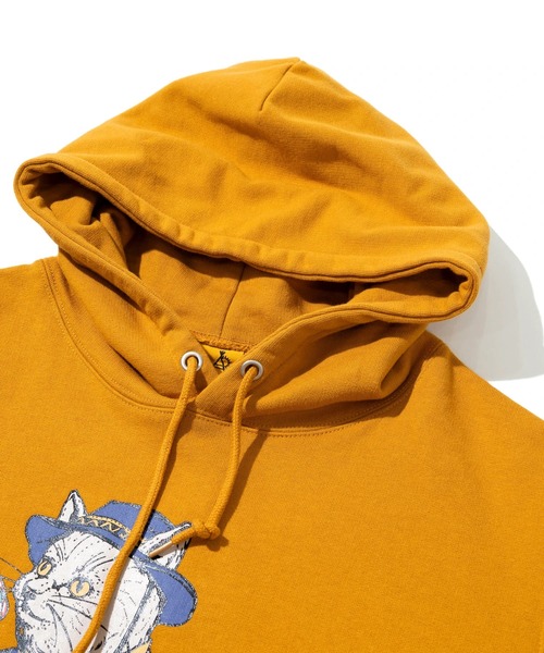 go slow caravan(ゴースローキャラバン)の「空紡糸裏毛 スキレットピザ猫 ヘムスピンドル フーディー(パーカー・メンズ・タン/アイボリー・SMALL/MEDIUM/LARGE/X-LARGE)」の3枚目の写真