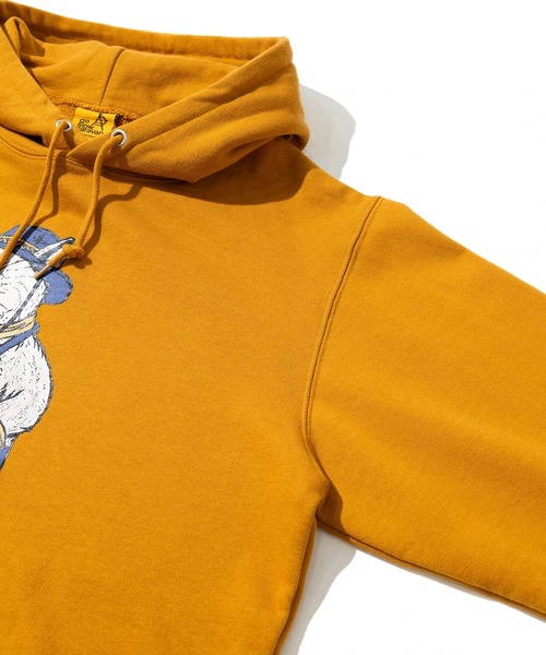 go slow caravan(ゴースローキャラバン)の「空紡糸裏毛 スキレットピザ猫 ヘムスピンドル フーディー(パーカー・メンズ・タン/アイボリー・SMALL/MEDIUM/LARGE/X-LARGE)」の6枚目の写真