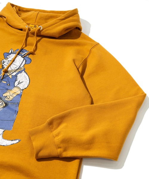 go slow caravan(ゴースローキャラバン)の「空紡糸裏毛 スキレットピザ猫 ヘムスピンドル フーディー(パーカー・メンズ・タン/アイボリー・SMALL/MEDIUM/LARGE/X-LARGE)」の7枚目の写真