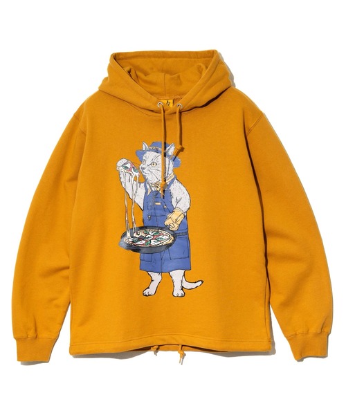 go slow caravan(ゴースローキャラバン)の「空紡糸裏毛 スキレットピザ猫 ヘムスピンドル フーディー(パーカー・メンズ・タン/アイボリー・SMALL/MEDIUM/LARGE/X-LARGE)」の11枚目の写真