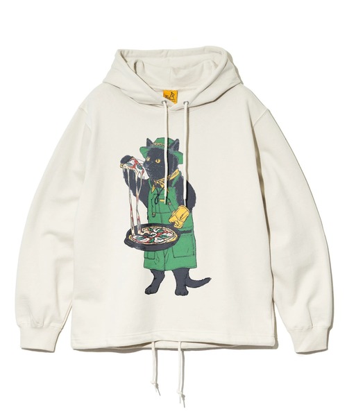 go slow caravan(ゴースローキャラバン)の「空紡糸裏毛 スキレットピザ猫 ヘムスピンドル フーディー(パーカー・メンズ・タン/アイボリー・SMALL/MEDIUM/LARGE/X-LARGE)」の14枚目の写真