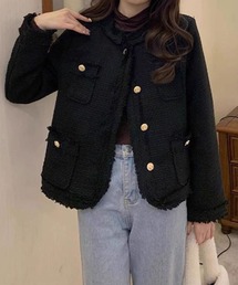 WESTSEA（ウエストシー）の「フリンジ ツイードライク ノーカラージャケット（ノーカラージャケット）」
