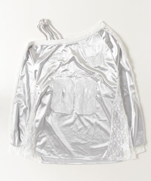 .KOM(ドットコム)の「A'GEM/9 × .kom 『.KOM/ドットケーオーエム』 Y2K Lace Design Sporty Long Sleeve T-shirt/Y2K レースデザイン スポーティ長袖Tシャツ(Tシャツ/カットソー・レディース・シルバー/ブラック・FREE)」の5枚目の写真