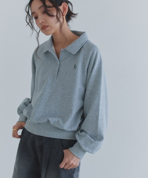ECLAM(クラム)の「ラメ入り刺繍ポロスウェット(スウェット・レディース・杢グレー・M/L)」の3枚目の写真