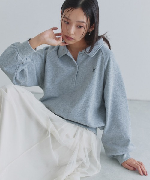 ECLAM(クラム)の「ラメ入り刺繍ポロスウェット(スウェット・レディース・杢グレー・M/L)」の5枚目の写真