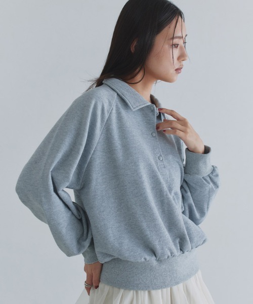 ECLAM(クラム)の「ラメ入り刺繍ポロスウェット(スウェット・レディース・杢グレー・M/L)」の4枚目の写真