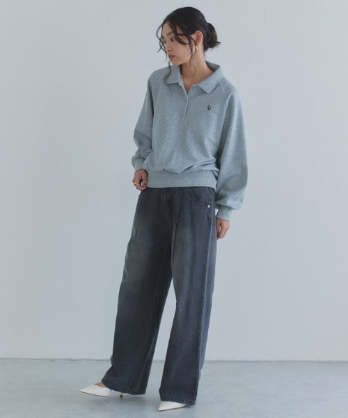 ECLAM(クラム)の「ラメ入り刺繍ポロスウェット(スウェット・レディース・杢グレー・M/L)」の9枚目の写真