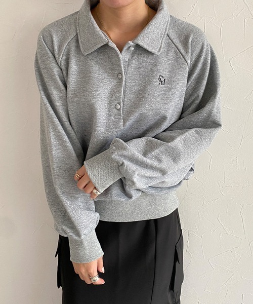 ECLAM(クラム)の「ラメ入り刺繍ポロスウェット(スウェット・レディース・杢グレー・M/L)」の13枚目の写真