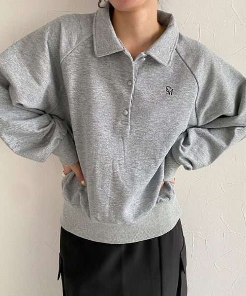 ECLAM(クラム)の「ラメ入り刺繍ポロスウェット(スウェット・レディース・杢グレー・M/L)」の14枚目の写真