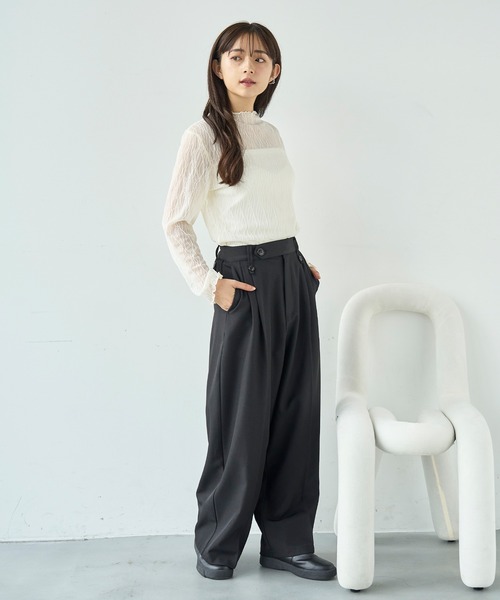 mil(ミル)の「ウエストデザイン タックワイドパンツ【585131】(スラックス・レディース・ブラック/モカ/ブラウン・FREE/S-Short/S-Regular/M-Short/M-Regular)」の4枚目の写真