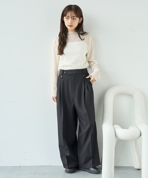 mil(ミル)の「ウエストデザイン タックワイドパンツ【585131】(スラックス・レディース・ブラック/モカ/ブラウン・FREE/S-Short/S-Regular/M-Short/M-Regular)」の5枚目の写真